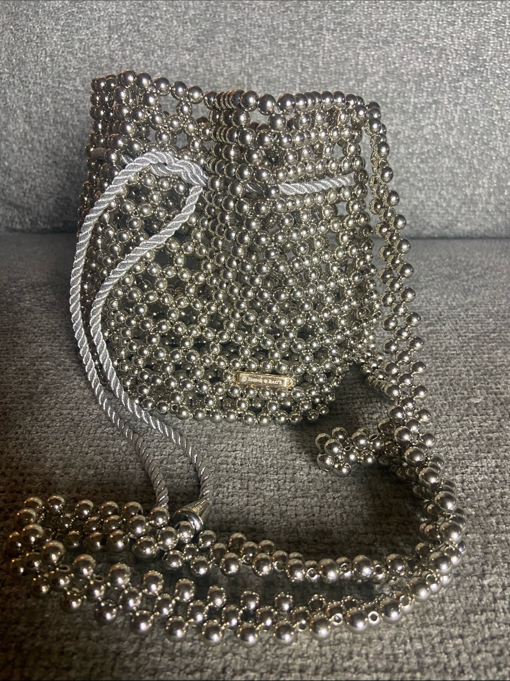 Silver Beaded Mini Drawstring Bag